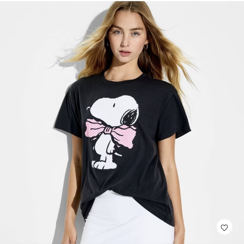 Women's Snoopy Bow Short Sleeve Graphic T-Shirt Black JR XL/XXL Licensed BNWT SO